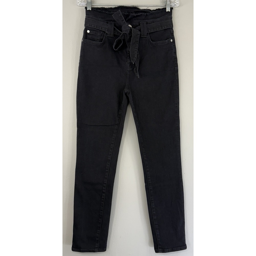 7‎ For All Mankind Paperbag High Rise Jeans Women's 28 Frayed Waistband Tie Belt